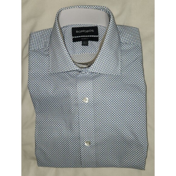 NEW-Bonobos Jetsetter Stretch Dress Shirt Tailored Fit-Blue Geo-Sz 15 1/2-32 - Picture 6 of 11
